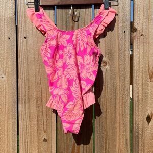 Take 50% OFF- Orageous Pink Floral Ruffle Swimsuit, Size-5